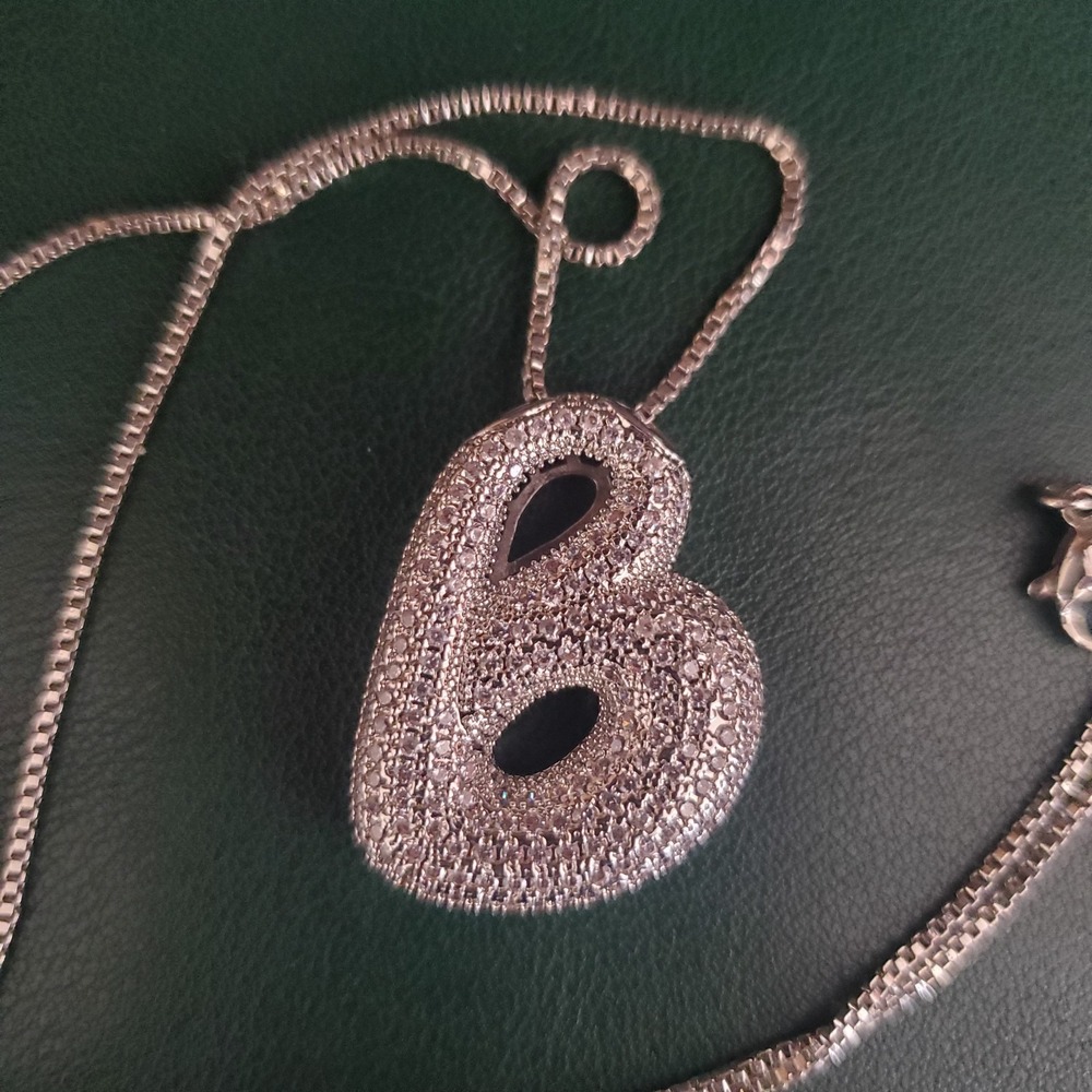 Silver Tone Pave Crystal Bubble‎ Initial B Pendant Necklace Box Chain 18-20 Inch